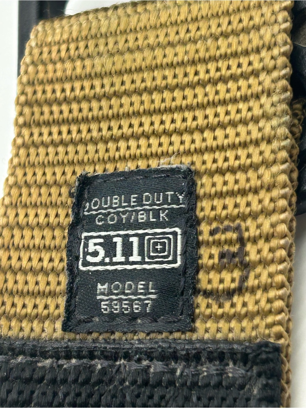 5.11 Tactical Double Duty Webbing Strap in Coyote Brown and Black Large